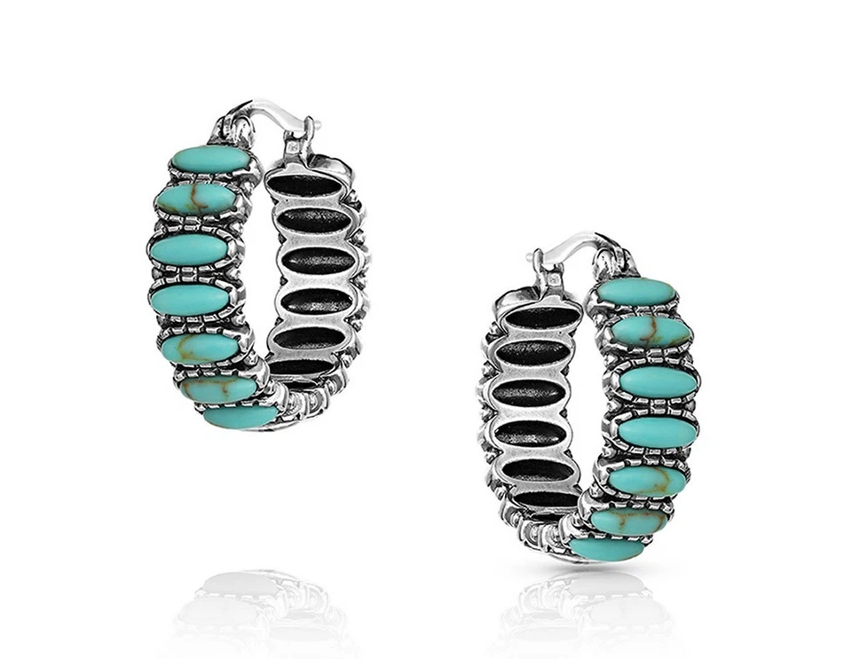 Pendientes Montana Plateros Mujer Turquesa Correr Piedra Aro ER4772 Foto 1 de 1