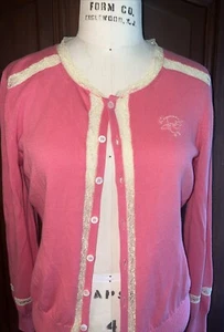 Dsquared2 Bubblegum Pink Cardigan With Ivory Lace Detail Logo Buttons L - Picture 1 of 10