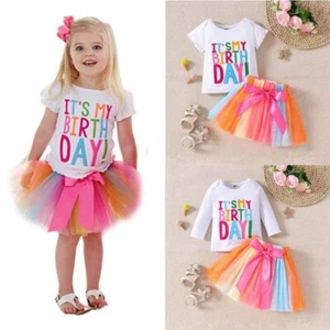 Baby Girls It's My Birthday Tutu Tulle Top+ Skirt Dress Set Unicorn Party Outfit - Picture 1 of 15