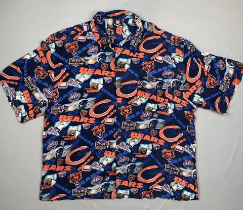 Chicago Bears Shirt Mens XL Blue Hawaiian All Over Print Short Sleeve Button Up Cover