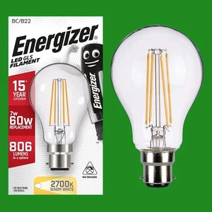 1x 7W (=60W) Clear LED Filament GLS, BC B22 Bayonet Cap, 2700K, Light Bulb, Lamp - Picture 1 of 2