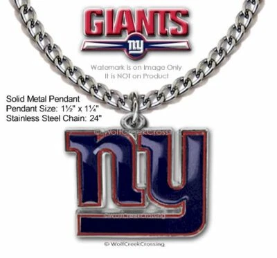LARGE New York GIANTS NECKLACE Stainless Steel Chain - Football Sports NFL  - Image 1 of 4