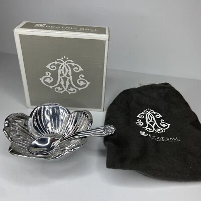 Beatriz Ball Flower Bowl With Spoon Silver 6494 Handmade Retired NIB - Image 1 of 4