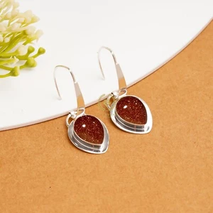 Red Sunstone Gemstone Earring 925 Sterling Silver Handmade Jewelry For Women - Picture 1 of 4
