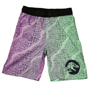 Jurassic Park Dinosaur T-Rex Swim Trunks Hidden Drawstring Purple Green Black M - Picture 1 of 18