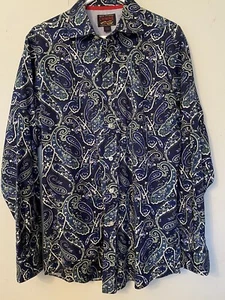 MENS CREMIEUX PREMINUM DENIM PAISLEY PRINT CONTRASTING CUFFS/COLLAR BEAUTIFUL l - Picture 1 of 12