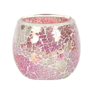 Pink Iridescent Crackle Candle Holder Large 9.5cm Tall - Picture 1 of 1