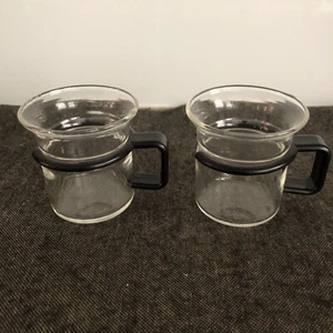 2 Vintage Bodum Bistro Glass Black Mini Espresso Cups• Captain Picard • EUC - Picture 1 of 11