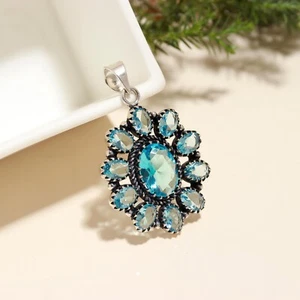 Elegance Blue Topaz Pendant Gemstone 925 Sterling Silver Handmade Jewelry - Picture 1 of 4