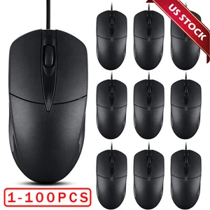 USB 2.0 Optical Wired Scroll Wheel Mouse PC Laptop Notebook Desktop Black Lot - Picture 1 of 14
