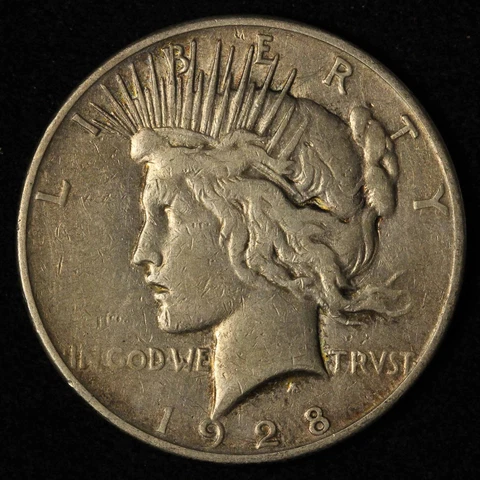 1928-P $1 Silver Peace Dollar - Rim Dent - Free Shipping USA Cover