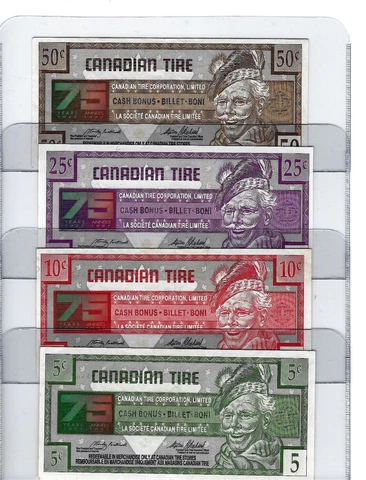 Lot of 4 Special Edition 75th Anniversary Canadian Tire Money Cover