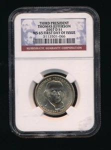 2007-D NGC MS65 MS 65 $1 THOMAS JEFFERSON 1ST DAY ISSUE POSITION 13501-066 - Picture 1 of 1
