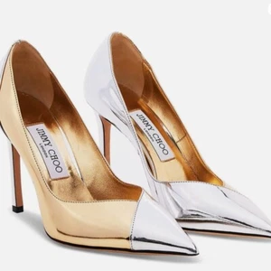 Jimmy Choo Cass 95 Women's Silver/Gold Metallic Slip-On Pumps EU 39/US 9 NEW - Picture 1 of 14