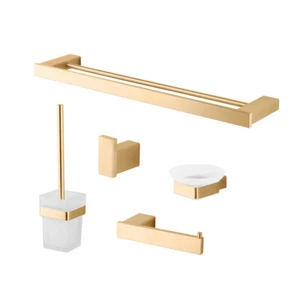 Juego de accesorios de baño cepillado dorado toallero soporte papel higiénico de lujo - Imagen 1 de 92