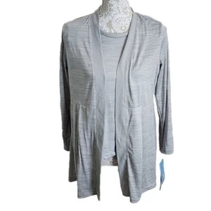 Muk Luks womens cloud knit 2 piece set includes gray top & sweater, NWT, PM - Picture 1 of 10