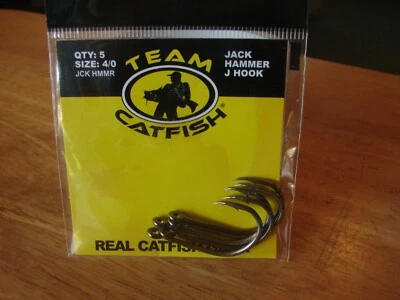 Team Catfish Hooks Jack Hmmer J Hook 尺寸 4/0 五包 全新 Pkg — 第 1/2 张图片