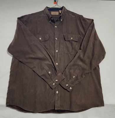 Clearwater Outfitters Faux Suede Brown Gray Shirt Men 2XL Button-Down - Image 1 of 4