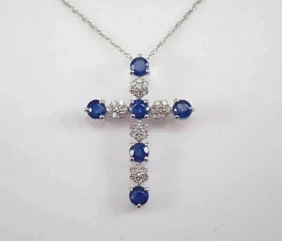 1.50Ct Round Cut Lab Created Sapphire Cross Women' Pendant 14K White Gold Plated - Image 1 of 4