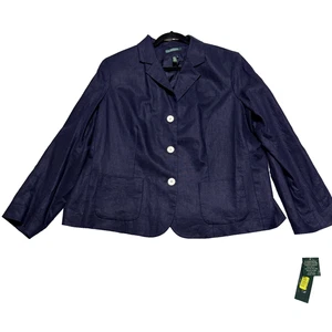 Chaqueta Blazer Lauren Ralph Lauren Plus 18W Azul Marino 100% Lino Bolsillos Nueva con Etiquetas - Imagen 1 de 16