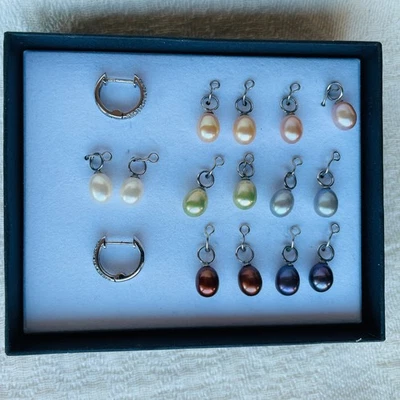 7双纯银可互换双面培养珍珠耳环-全新! — 第 1/4 张图片