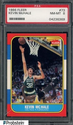 Fleer #73 1986-87 Kevin McHale Boston Celtics Salón de la fama PSA 8 estuche pequeño agrietado Foto 1 de 2