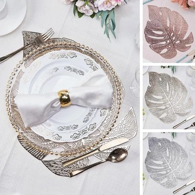 6 Metallic 18-Inch Monstera Tropical Leaf Design Vinyl PLACEMATS Decorations - Image 1 of 2