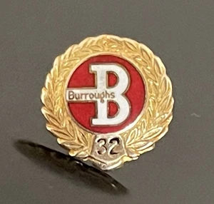 14K SOLID YELLOW GOLD BURROUGHS SERVICE AWARD PIN 32 YEARS - Picture 1 of 3