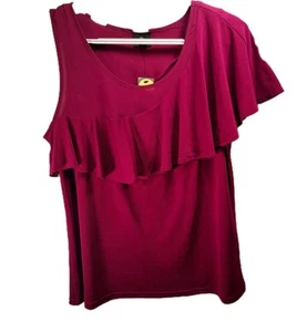 Womens Worthington One Sleeve Top Blouse Red Cherry Wine Size Medium Nwt - Picture 1 of 4