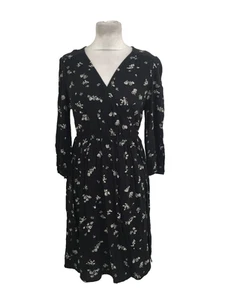 M&S Women's Wrap Dress Size 8 Black Mix Floral Print Tie Waist V-Neck New F1 - Picture 1 of 12