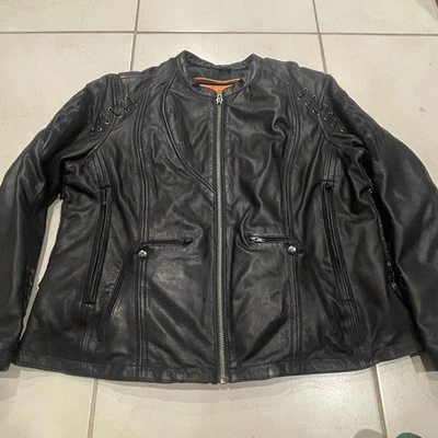 Chaqueta de cuero Milwaukee forro con cremallera de diamante motocicleta para mujer Foto 1 de 4