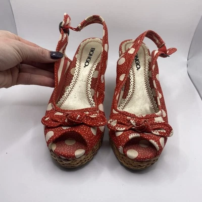 Sandalias de cuña vintage Bongo rojas a lunares - para mujer talla 7M Foto 1 de 4