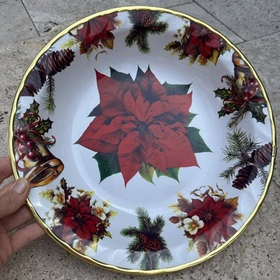 Cuenco para servir vacaciones de Navidad de plástico duro brillante redondo de 12" de diámetro adorno dorado Foto 1 de 4