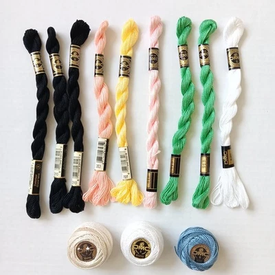 Lot of 12 DMC Pearl Cotton Size 5 Floss Skeins/Cakes - Light Musty Smell - Image 1 of 4