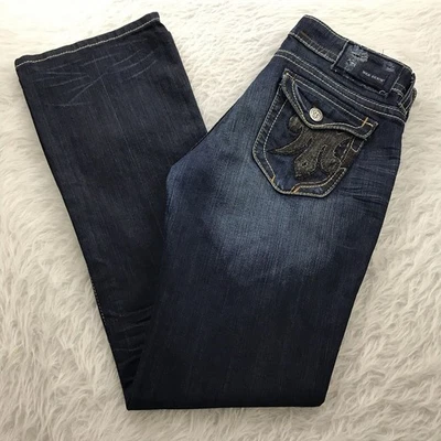 Pantalones de mezclilla Mek Nagoya Bootcut para mujer W29 L32 elásticos con solapa bolsillos puntada gruesa Foto 1 de 4