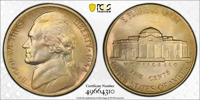 1938-D Jefferson Nickel PCGS MS-66 FS Full Steps Nice High Grade Gem Gold Shield - Image 1 of 4