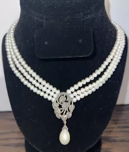 Vintage Sterling Silber 925 CFJ Multi Strang Perle Markasit Halskette edel - Bild 1 von 7