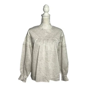 Blusa Boho Anthropologie Anna Sui XS Blanca Gris Manga Larga Campesina - Imagen 1 de 7