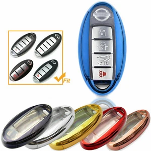 Full Covered Chrome Blue Key Fob Case for Nissan Infiniti 2/3/4/5-Button Keyless - Picture 1 of 10
