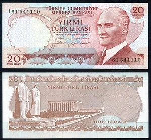 Turkey 20 lira 1974 President Kemal Ataturk P187b Brown Signature UNC - Picture 1 of 9