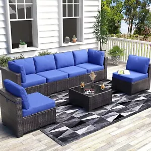 7 Pieces Outdoor Sectional Sofa ,Patio Furniture Set Conversation Sofa w/Table - Picture 1 of 9