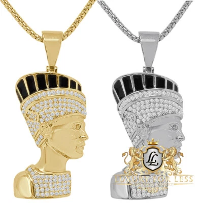 Colgante de oro de 14k sobre diamante simulado reina egipcia Nefertiti faraón Foto 1 de 2