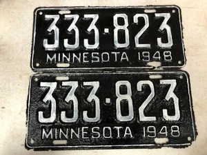PAIR of REPAINTED 1948 MINNESOTA License Plates 333-823 - Picture 1 of 1
