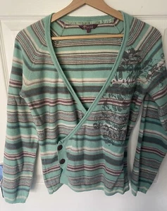Fat Face Cardigan Mint Green Stripe Y2K Cardigan Women's Size 12 UK - Picture 1 of 9