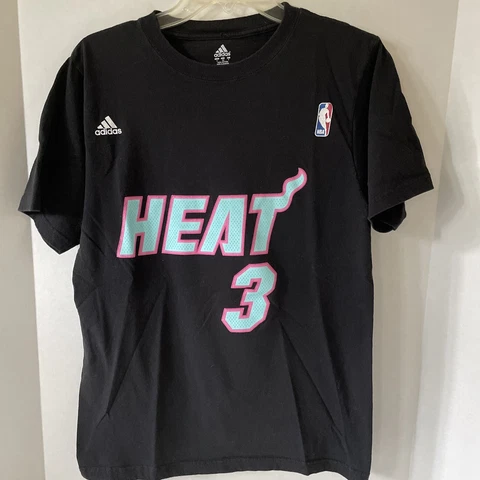 Miami Heat Shirt Adult Small Black Team Adidas NBA Dwyane Wade Jersey Tee Cover