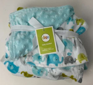 NWT HTF Circo Target Aqua Blue Green Gray White Elephant Minky Dot Baby Blanket - Picture 1 of 5