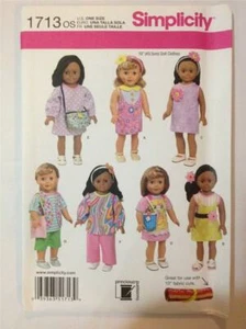 Simplicity Sewing Pattern 1713 18" (45.5cm) Doll Clothes Dress Top Pants Uncut - Picture 1 of 3