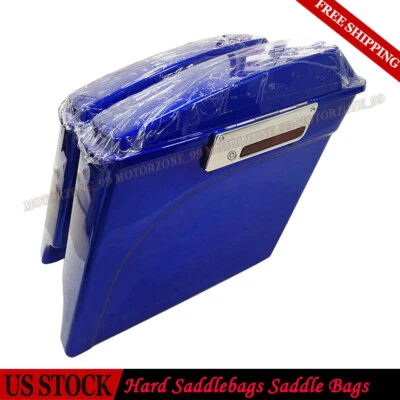 Blue 5" Stretched Extended Hard Saddle Bags For Harley Touring Road King 93-13 - Image 1 of 4