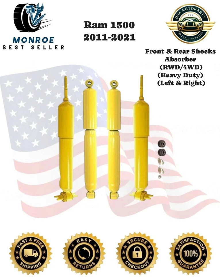 Amortiguador delantero y trasero Monroe calidad premium OEM para Ram 1500 2011-2021 2x2/4x4 HD Foto 1 de 4
