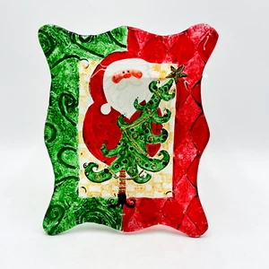 Hermoso Plato Curvo Vacaciones Decoración Papá Noel y Árbol Navidad Fundido Plato - Imagen 1 de 6